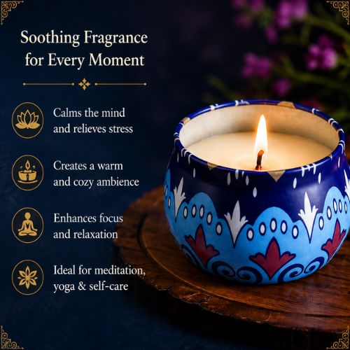 Mandala Tin Set Pack of 2 Scented Decorative Candles | Premium Soy Wax Aromatherapy Candles in Printed Metal Tin Jars | Long Lasting Fragrance for Home Décor, Meditation, Diwali, Festive Gifting & Relaxation - Image 3