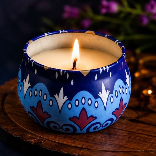 Mandala Tin Set Pack of 2 Scented Decorative Candles | Premium Soy Wax Aromatherapy Candles in Printed Metal Tin Jars | Long Lasting Fragrance for Home Décor, Meditation, Diwali, Festive Gifting & Relaxation