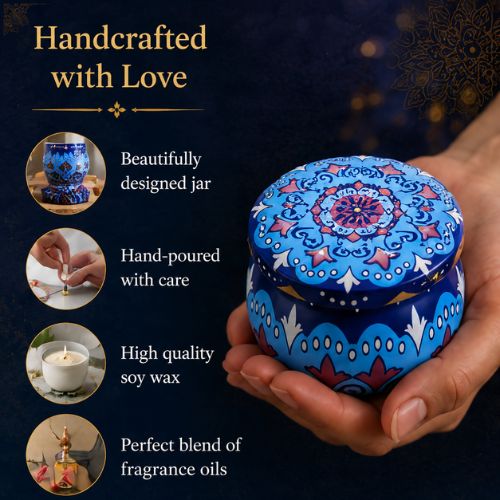 Mandala Tin Set Pack of 2 Scented Decorative Candles | Premium Soy Wax Aromatherapy Candles in Printed Metal Tin Jars | Long Lasting Fragrance for Home Décor, Meditation, Diwali, Festive Gifting & Relaxation - Image 5