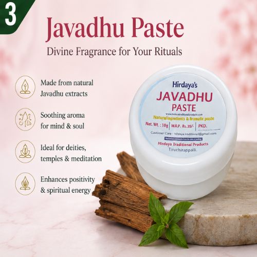 Traditional Javadhu Paste, Aragaja Paste & Punugu Paste Combo Pack (10g Each) | Long Lasting Natural Fragrance | Alcohol Free Temple & Daily Use Perfume Paste for Men & Women | Pack of 3 - Image 4