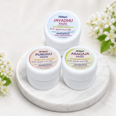 Traditional Javadhu Paste, Aragaja Paste & Punugu Paste Combo Pack (10g Each) | Long Lasting Natural Fragrance | Alcohol Free Temple & Daily Use Perfume Paste for Men & Women | Pack of 3