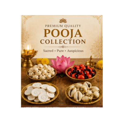 Premium Pooja Collection Combo – Lotus Seeds (Kamal Gatta), Gomathi Chakra, Cowrie Shells & Gunja Seeds | Sacred Pooja Essentials for Lakshmi Pooja, Vastu, Havan & Spiritual Rituals pack of 4*11=44 pcs