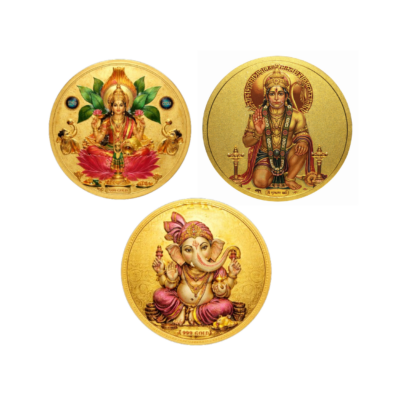 Round Gold Plated Hanuman, Ganesha,  Lakshmi  Ji Self Adhesive Sticker | Spiritual Vastu Sticker for Car, Door, Wall & Home Temple