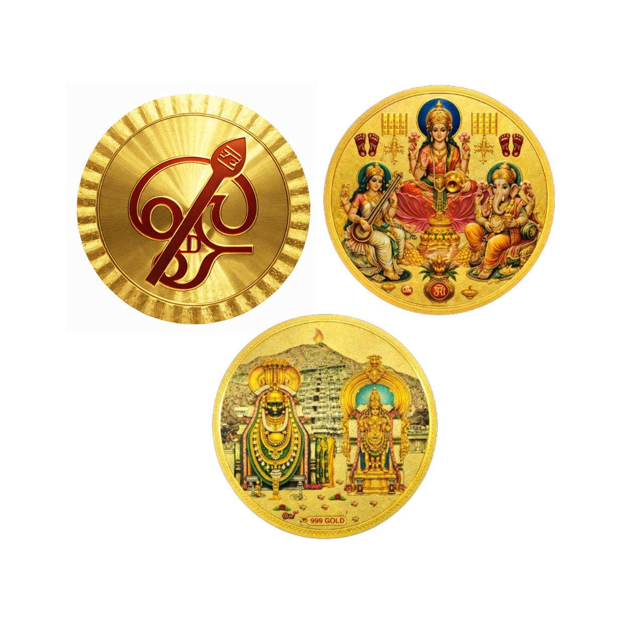 Round Gold Plated Om / Shiva / Ganesha, Lakshmi, Saraswati Self Adhesive Sticker Combo for Car, Bike, Home, Temple & Pooja Room | Waterproof Devotional God Sticker Set