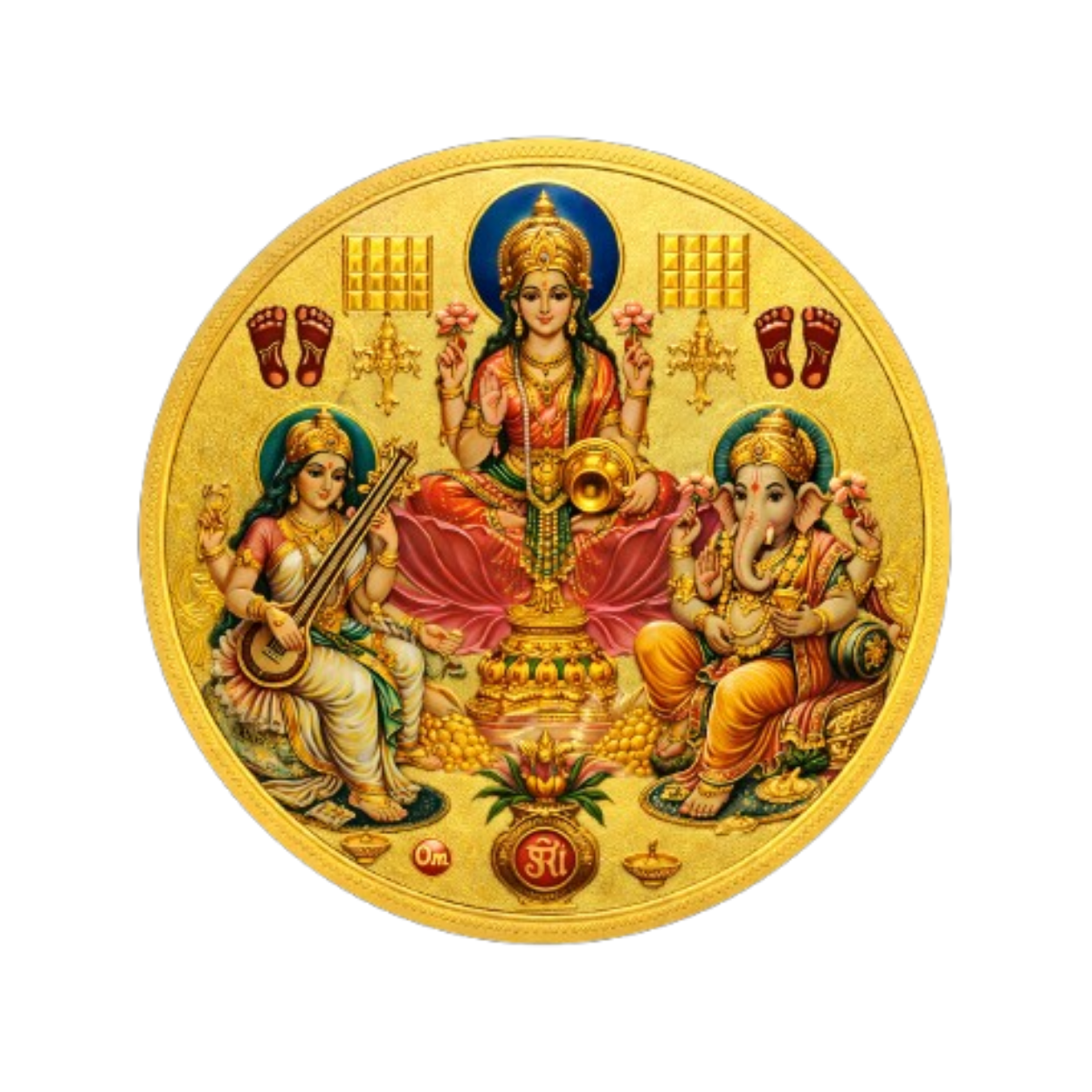 Round Gold Plated Om / Shiva / Ganesha, Lakshmi, Saraswati Self Adhesive Sticker Combo for Car, Bike, Home, Temple & Pooja Room | Waterproof Devotional God Sticker Set - Image 2