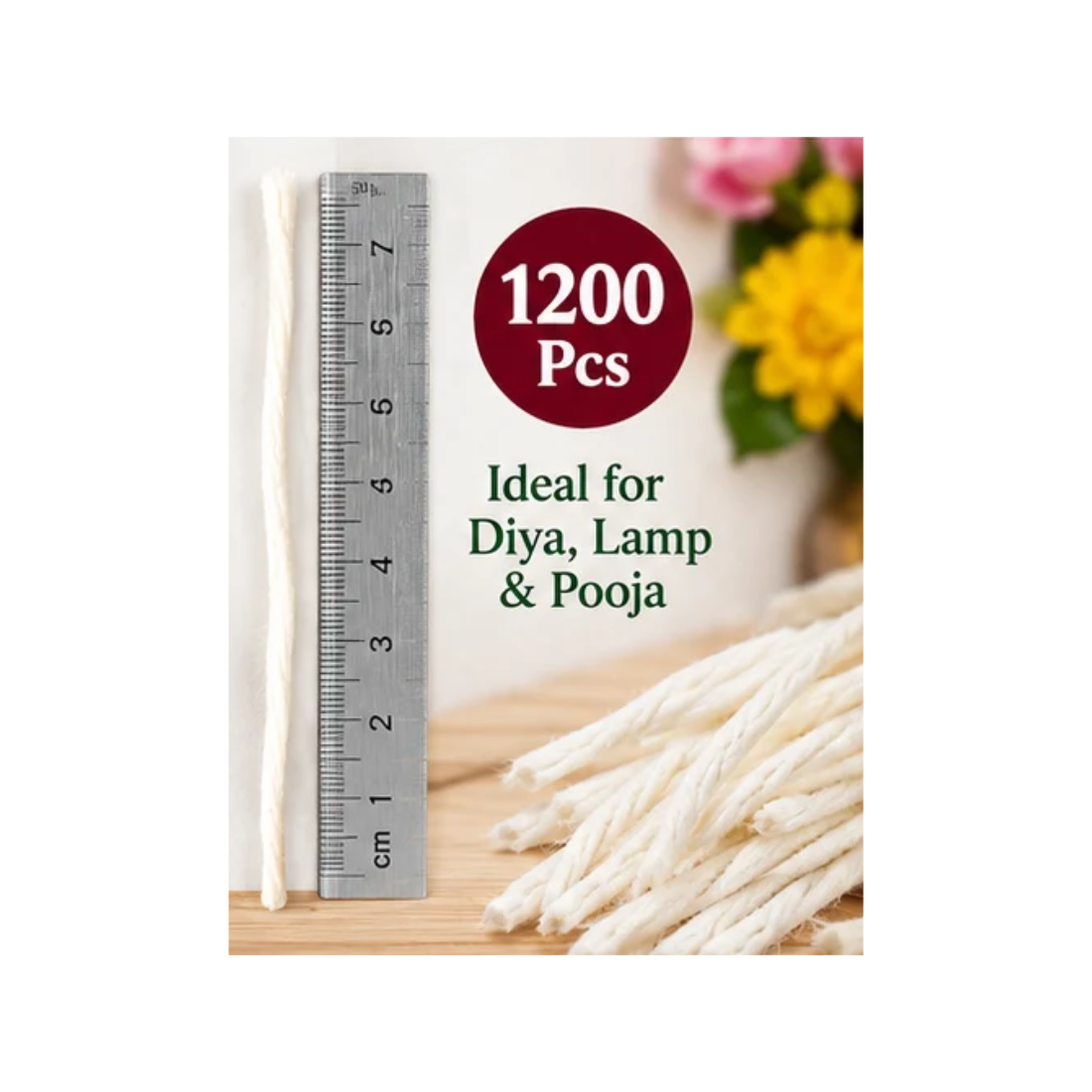 Cotton Diya Wicks for Temple – Pack of 1200 Pcs | Cotton Oil Lamp Wicks for Pooja, Daily Worship, Home Temple and Religious Festivals - Image 4