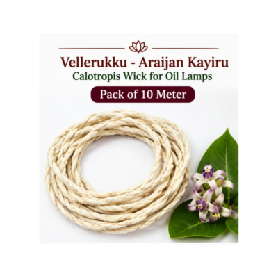 Vellerukku Araijan Kayiru – 10 Meter | Calotropis Fibre Wick Rope for Diya, Oil Lamps, Pooja, Temple and Traditional Worship