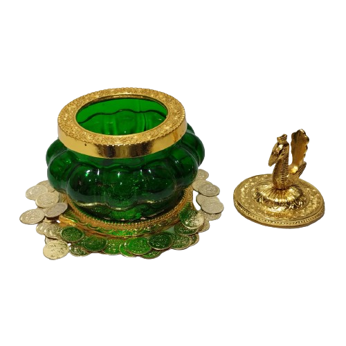 Hirdaya Kubera Glass Pot – Decorative Green Glass Pooja Container with Golden Swan Lid | Traditional Gift for Wealth & Prosperity | South Indian Divine Decor - Image 2