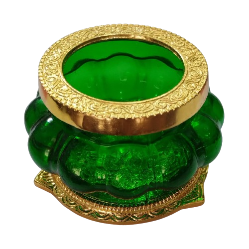 Hirdaya Kubera Glass Pot – Decorative Green Glass Pooja Container with Golden Swan Lid | Traditional Gift for Wealth & Prosperity | South Indian Divine Decor - Image 3