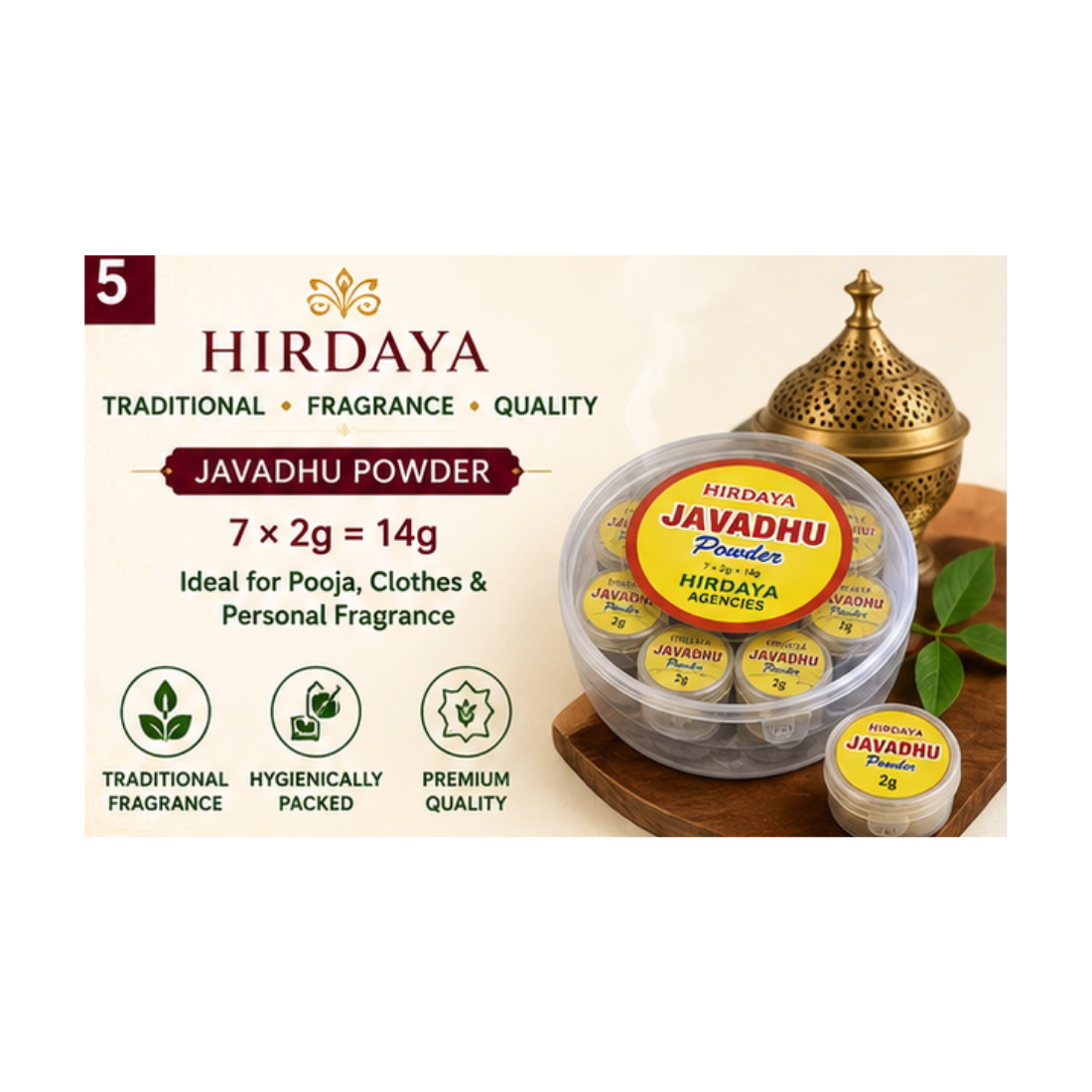 Hirdaya Javadhu Powder for Pooja – Natural Herbal Fragrance -2+Gram ( pack of 7 ) - Image 3