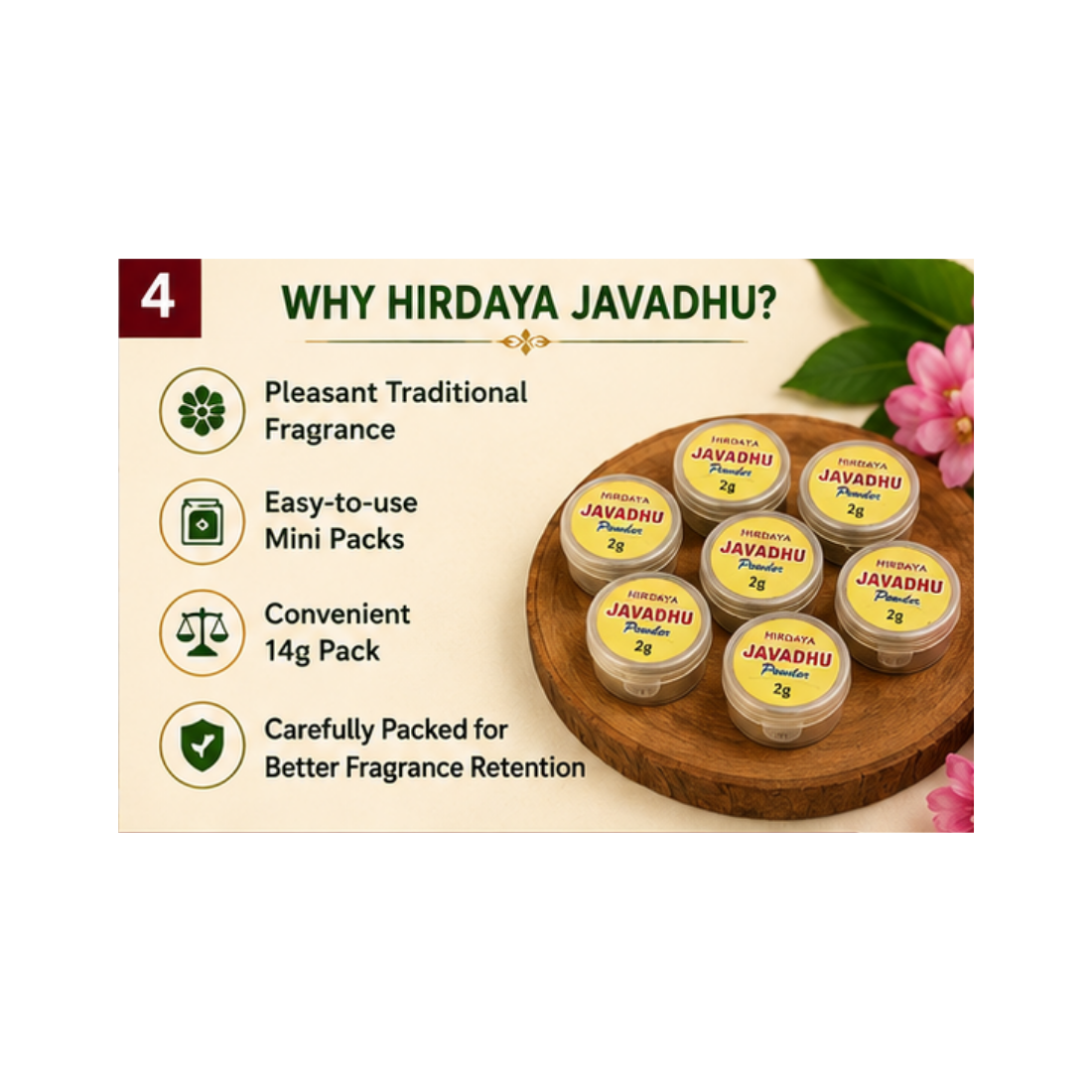 Hirdaya Javadhu Powder for Pooja – Natural Herbal Fragrance -2+Gram ( pack of 7 ) - Image 4